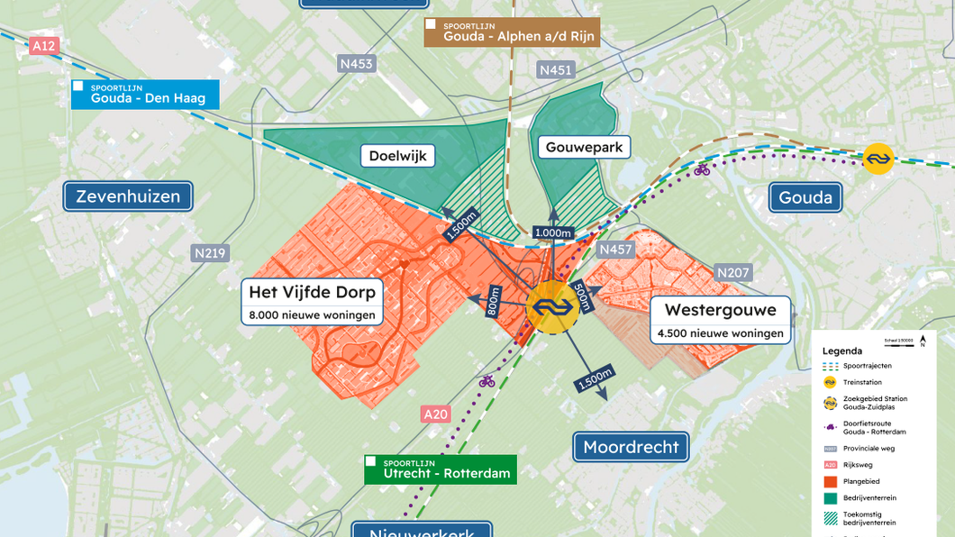 Kaart met toekomstig station Gouda-Zuidplas